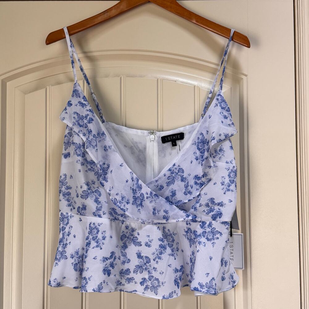 1.State Top Flowy Toile Fairy Coquette Whimsical V-neck Adjustable Spaghetti L